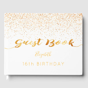 Sweer 16 white gold confetti sprinkle guest book