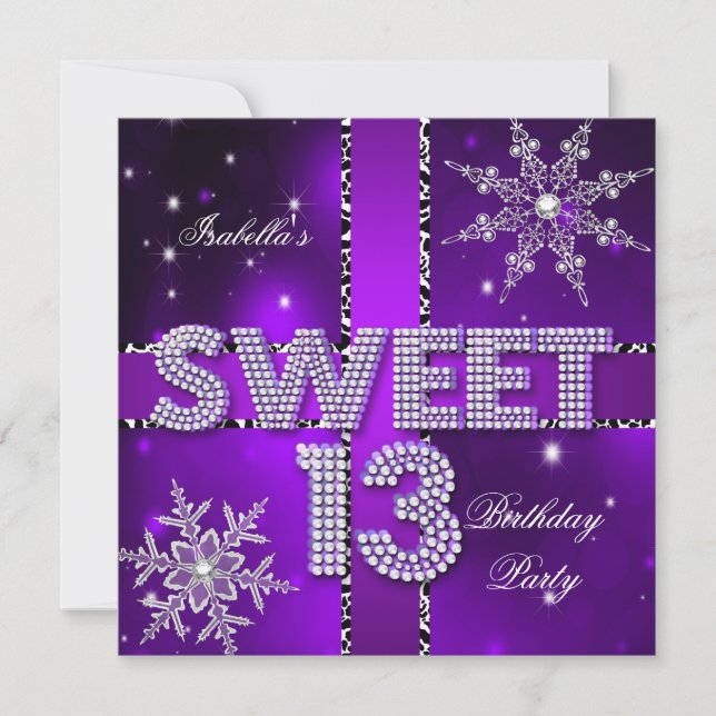 Sweet 13 13th Birthday Purple Winter Wonderland Invitation (Front)