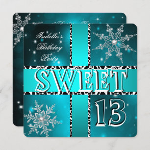 Sweet 13 13th Birthday Teal Winter Wonderland 2 Invitation