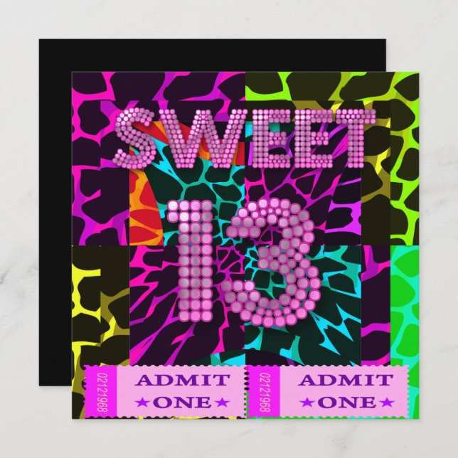 Sweet 13 Birthday Party Mixed Animal Print Invitation (Front/Back)