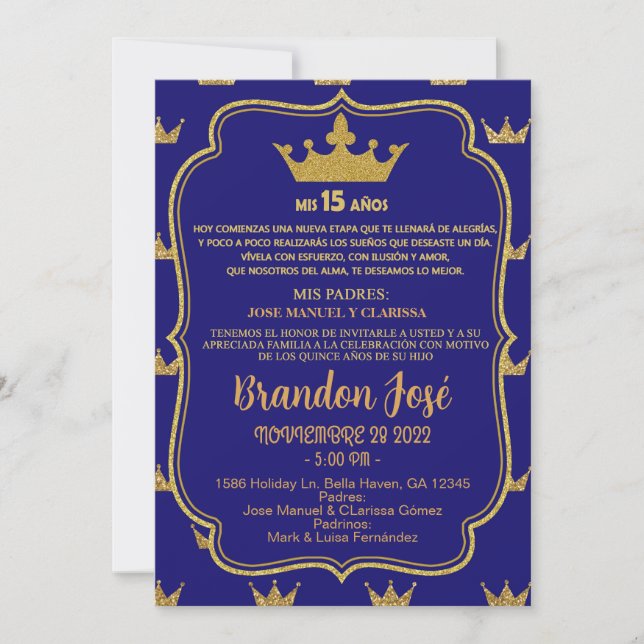 Sweet 15 fifteen navy blue boy birthday invite. in invitation (Front)