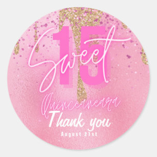 Sweet 15 Pink Glitter Foil Quinceanera Rose Gold C Classic Round Sticker