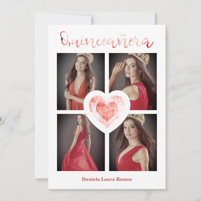Sweet 15 Spanish Modern Red Heart Texture (Front)