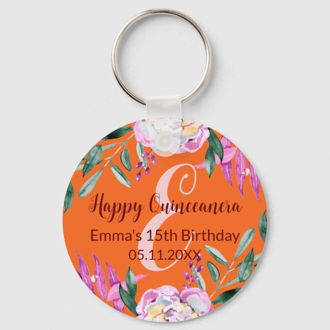 Sweet 15th birthday party favor key ring (Front)