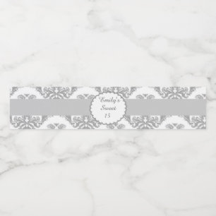 Sweet 16 15 Bottle Label Silver Grey Damask