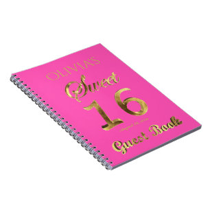 Sweet 16 16th Anniversary Guest Book Pink Gold