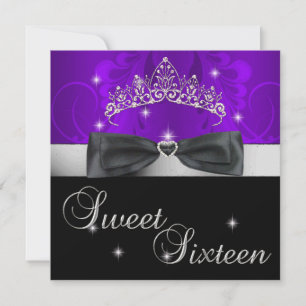 Sweet 16 16th Birthday Party Purple Black Bow Invitation