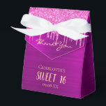 Sweet 16 16th birthday purple glitter thank you favour box<br><div class="desc">Elegant, classic, glamourous and girly for a Sweet 16, 16th birthday party favours. A chic deep purple faux metallic foil looking background. The text: Sweet 16 and Thank You, written with a modern hand lettered style script. Decorated with purple faux glitter drips, paint dripping look. Personalise and add a name...</div>