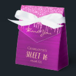 Sweet 16 16th birthday purple glitter thank you favour box<br><div class="desc">Elegant, classic, glamourous and girly for a Sweet 16, 16th birthday party favours. A chic deep purple faux metallic foil looking background. The text: Sweet 16 and Thank You, written with a modern hand lettered style script. Decorated with purple faux glitter drips, paint dripping look. Personalise and add a name...</div>