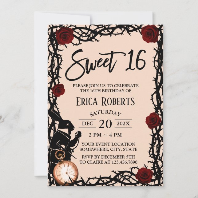 Sweet 16 Alice in Wonderland Blush Pink Birthday Invitation (Front)