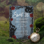 Sweet 16 Alice in Wonderland Dusty Blue Barn Wood Invitation<br><div class="desc">Sweet 16 Alice in Wonderland Dusty Blue Barn Wood Birthday Invitations.</div>