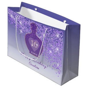 Sweet 16 Amethyst Fragrance Royal Purple Glitter Large Gift Bag