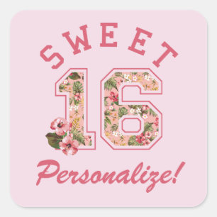 Sweet 16 Athletic Pink Floral Square Sticker