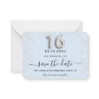 Sweet 16 baby blue silver glitter save the date