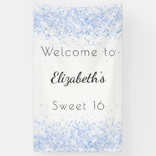 Sweet 16 baby blue white welcome banner