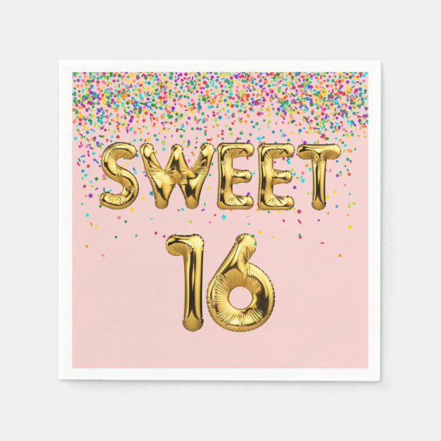 Sweet 16 Balloons and Confetti Napkin (Front)