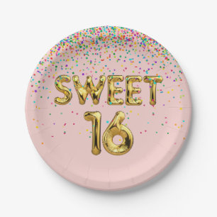 Sweet 16 Balloons and Confetti  Paper Plate