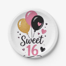 Sweet 16 Balloons paper plate