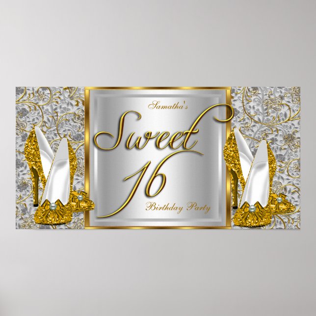Sweet 16 Banner Poster Gold Silver (Front)