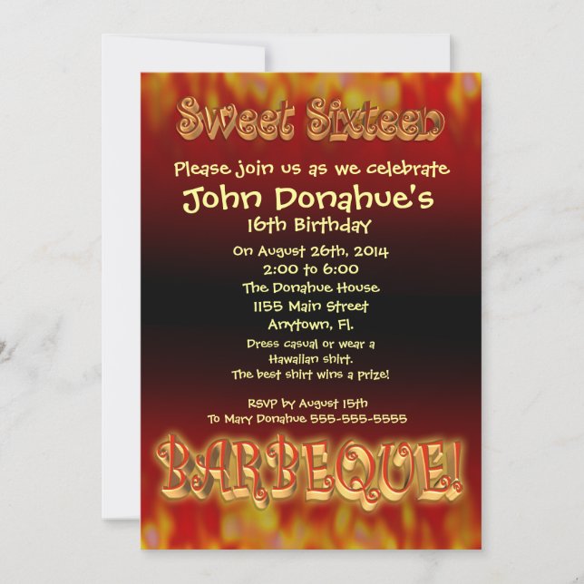 Sweet 16 barbecue invitation (Front)