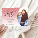 Sweet 16 Birthday Baby Pink Glitter Glam Photo  Invitation<br><div class="desc">This trendy glitter birthday party invitation features an elegant typography heading and your favourite photo.  Add your custom text using the template form.  Additional options for text and layout are available if you choose to customise further.</div>