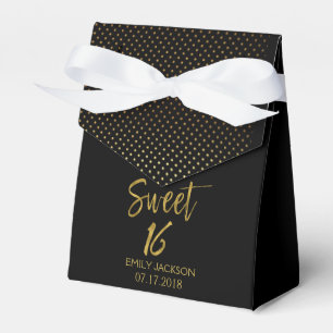 Sweet 16 Birthday Black & Gold Foil Polka Dots Favour Box