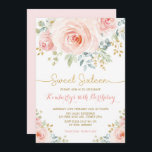 Sweet 16 Birthday Blush Gold Floral Sweet Sixteen Invitation<br><div class="desc">This feminine design features gorgeous watercolor blush pink roses with gold leaf accents</div>