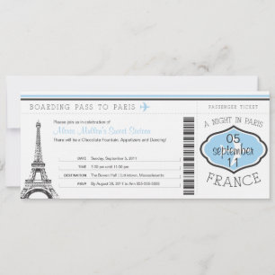 Sweet 16 Birthday Boarding Pass to Paris Invitation