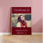 Sweet 16 Birthday Burgundy Name Photo Welcome Poster<br><div class="desc">Elegant burgundy Sweet 16 welcome poster personalised with the name and photo of the guest of honour.  Contact me for assistance with your customisations or to request additional matching or coordinating Zazzle products for your event.</div>