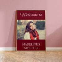 Sweet 16 Birthday Burgundy Name Photo Welcome