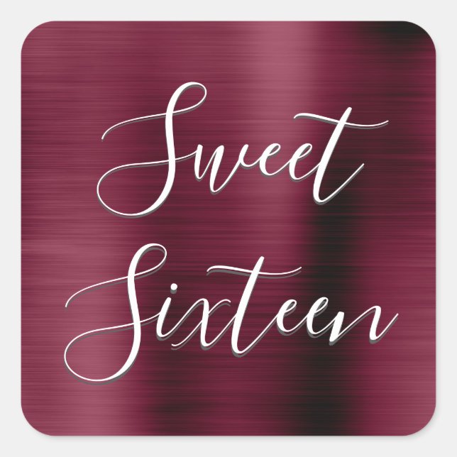 Sweet 16 Birthday Burgundy Purple Metallic Modern Square Sticker (Front)