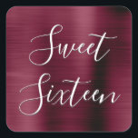 Sweet 16 Birthday Burgundy Purple Metallic Modern Square Sticker<br><div class="desc">Sweet 16 Birthday Party Faux Metallic Foil Modern Stainless Steel Metal Purple Burgundy Cranberry Stickers which are perfect for a Maroon or Marsala Birthday Party. These Stickers are perfect for a Sweet Sixteen Birthday Party. These stickers are a part of a matching birthday collection and additional matching items can be...</div>