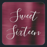 Sweet 16 Birthday Burgundy Purple Metallic Modern Square Sticker<br><div class="desc">Sweet 16 Birthday Party Faux Metallic Foil Modern Stainless Steel Metal Purple Burgundy Cranberry Stickers which are perfect for a Maroon or Marsala Birthday Party. These Stickers are perfect for a Sweet Sixteen Birthday Party. These stickers are a part of a matching birthday collection and additional matching items can be...</div>