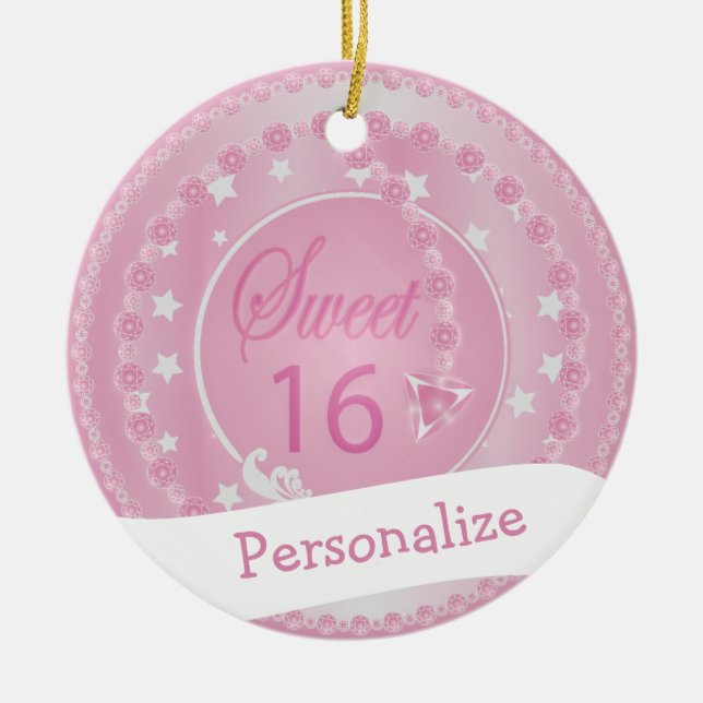 Sweet 16 - Birthday Ceramic Tree Decoration (Front)