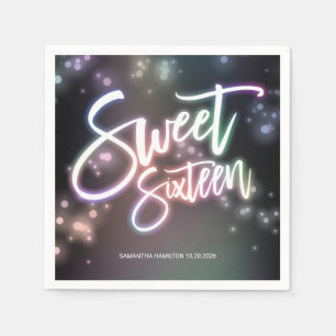 Sweet 16 Birthday Colorful Neon Glow Dark Party Napkin