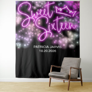 Sweet 16 Birthday Colourful Neon Glow Backdrops Tapestry