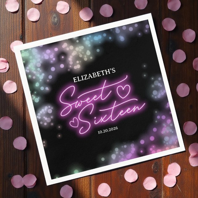Sweet 16 Birthday Colourful Neon Glow Dark Party Napkin (Creator Uploaded)