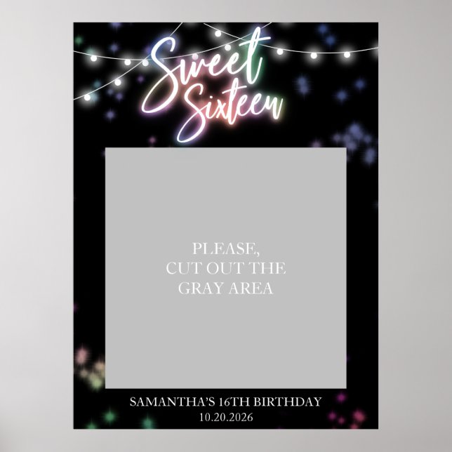 Sweet 16 Birthday Colourful Neon Glow Dark Party Poster (Front)