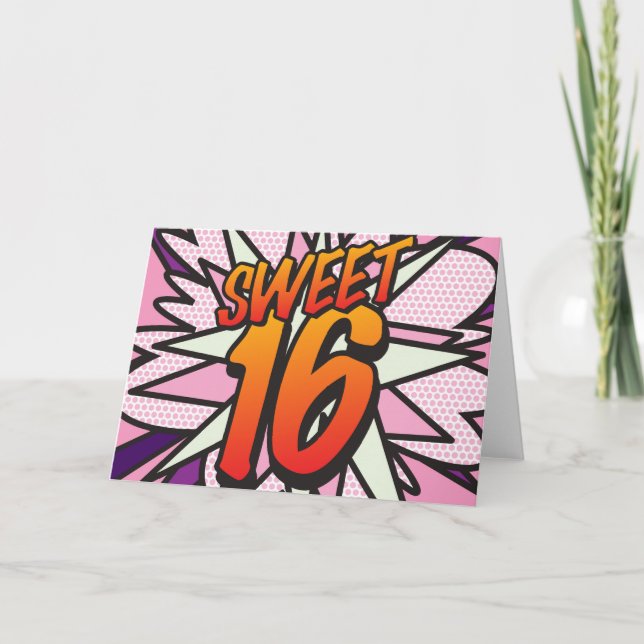 SWEET 16 BIRTHDAY Comic Book Pop Art Pink Invitation (Front)