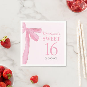 Sweet 16 Birthday Coquette Pink Bow Personalized Napkin