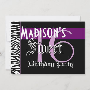 Sweet 16 Birthday Custom Template Zebra Purple