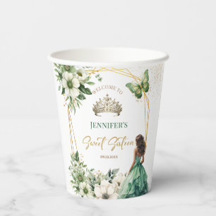Sweet 16 Birthday Emerald Green Princess Gold Paper Cups