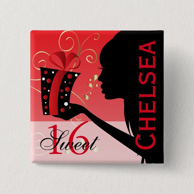 Sweet 16 Birthday Girl 15 Cm Square Badge (Front)