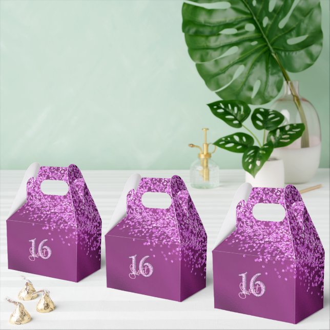 Sweet 16 Birthday Glam Pink Glitter  Favour Box (Multiple)