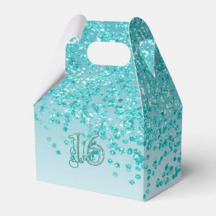 Sweet 16 Birthday Glam Teal Blue Glitter Favour Box