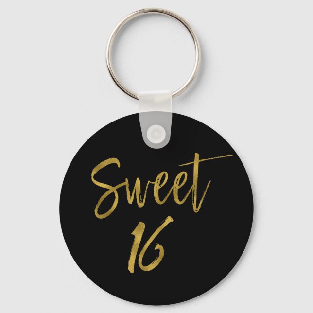 Sweet 16 Birthday Gold Foil Key Chain (Front)