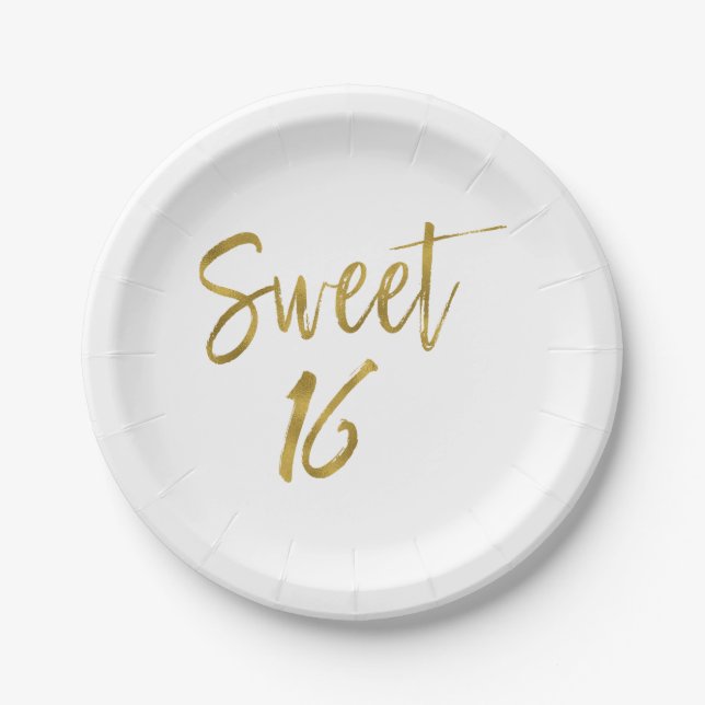 Sweet 16 Birthday Gold Foil Paper Plate (Front)