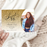 Sweet 16 Birthday Gold Glitter Glam Photo  Invitation<br><div class="desc">This trendy glitter birthday party invitation features an elegant typography heading and your favourite photo.  Add your custom text using the template form.  Additional options for text and layout are available if you choose to customise further.</div>