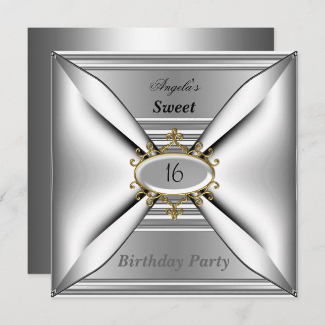 Sweet 16 birthday Invitation Chrome White (Front/Back)