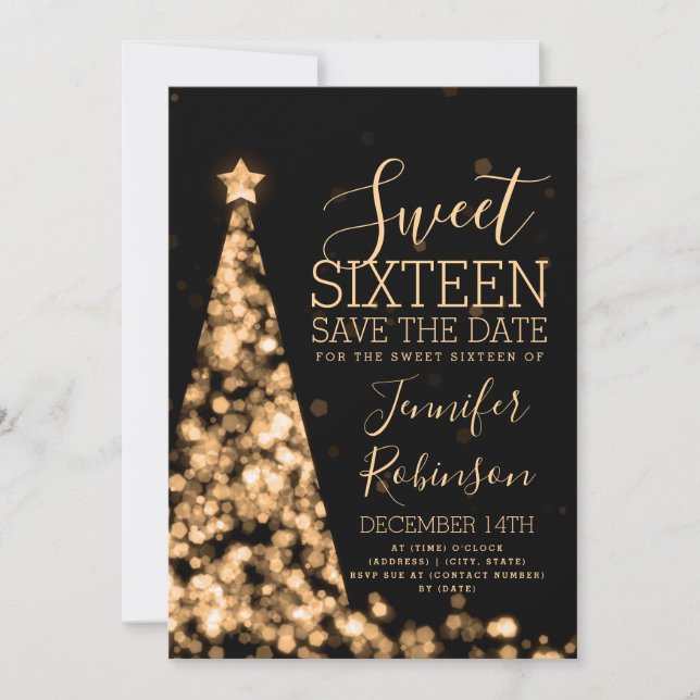 Sweet 16 Birthday Invitation Gold Christmas (Front)